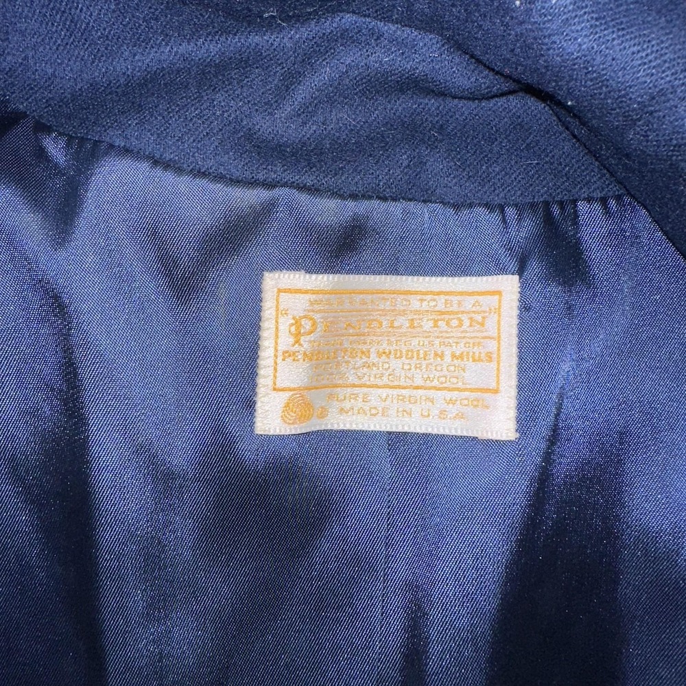 Pendleton Blazer Womens 14 Navy Virgin Wool Made in USA One Button Lined Flap - Picture 3 of 11